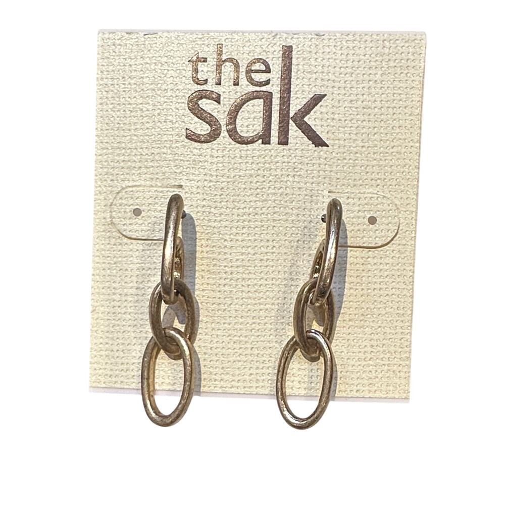 The Sak‎ Gold Linked Oval Drop Earrings NWT